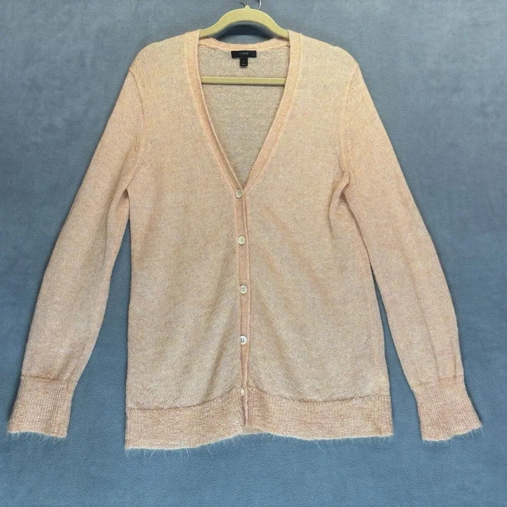 J Crew Womens Size Large Boyfriend Mohair Blend Cardigan Sweater Peach‎